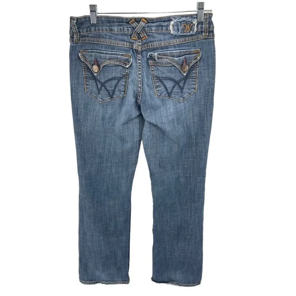 Worn Womens Flare Jeans Denim Stretch 5 Pocket Mid rise Medium Wash Blue Size 10